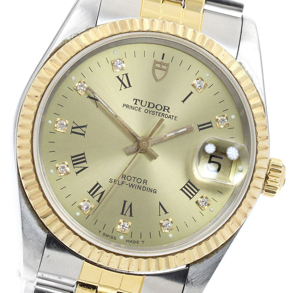 TUDOR Prince Oyster Date 74033 YG bezel 10P diamond Automatic Men's Watch_942615