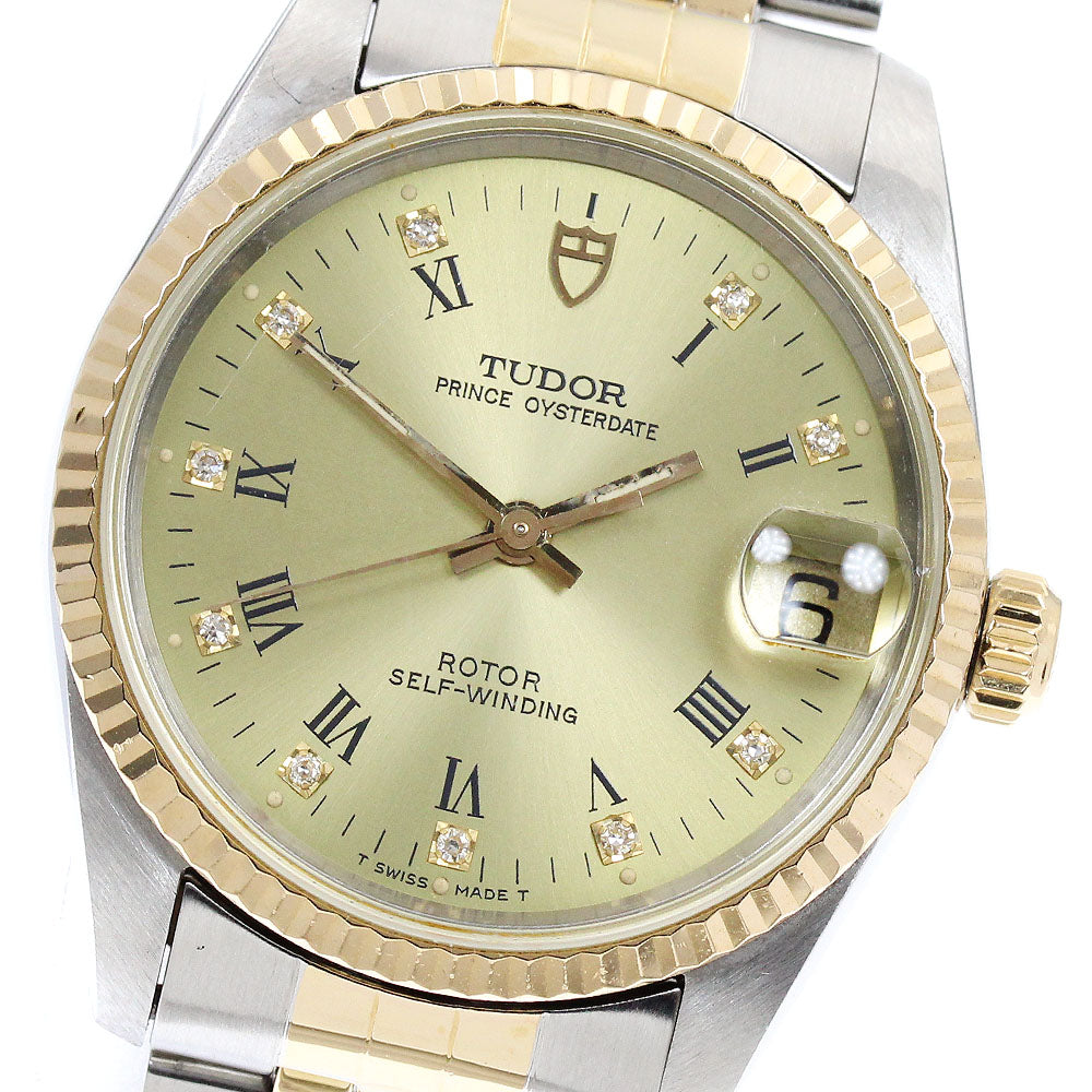 TUDOR Prince Oyster Date 72033 YG bezel 10P diamond gold Dial AT Boy's_942634