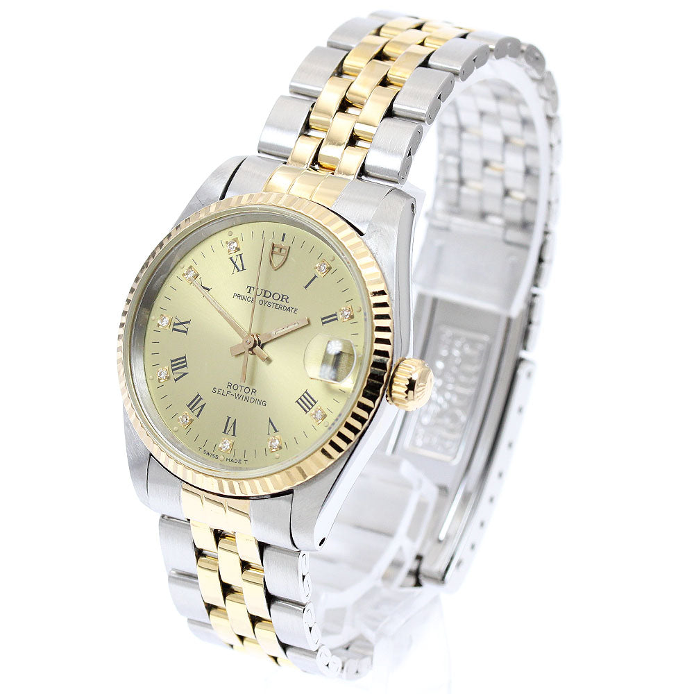 TUDOR Prince Oyster Date 72033 YG bezel 10P diamond gold Dial AT Boy's_942634