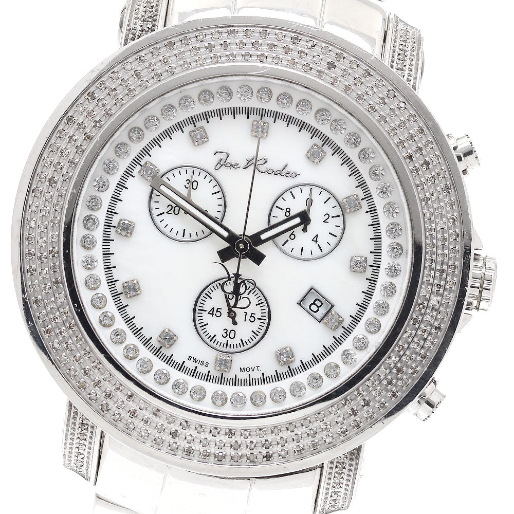 Joe Rodeo JJU4 diamond bezel chronograph White shell Dial Quartz Men's Watch_943054