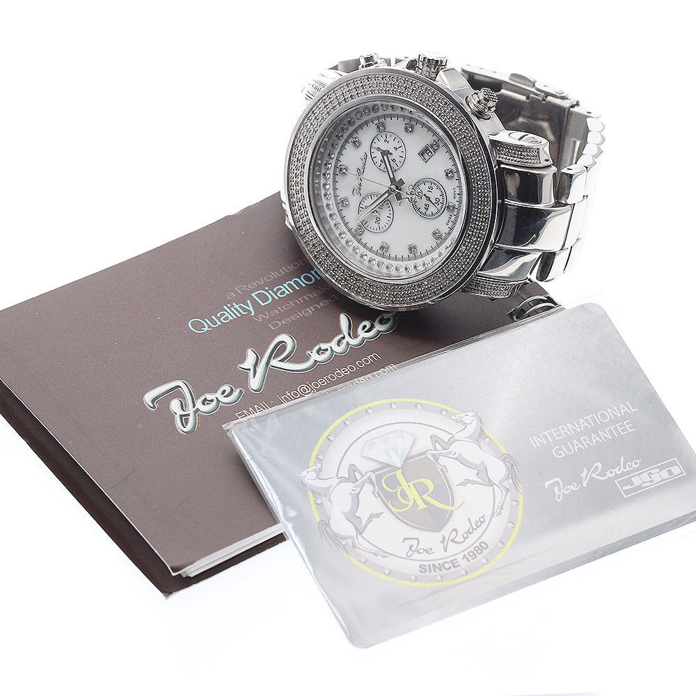 Joe Rodeo JJU4 diamond bezel chronograph White shell Dial Quartz Men's Watch_943054