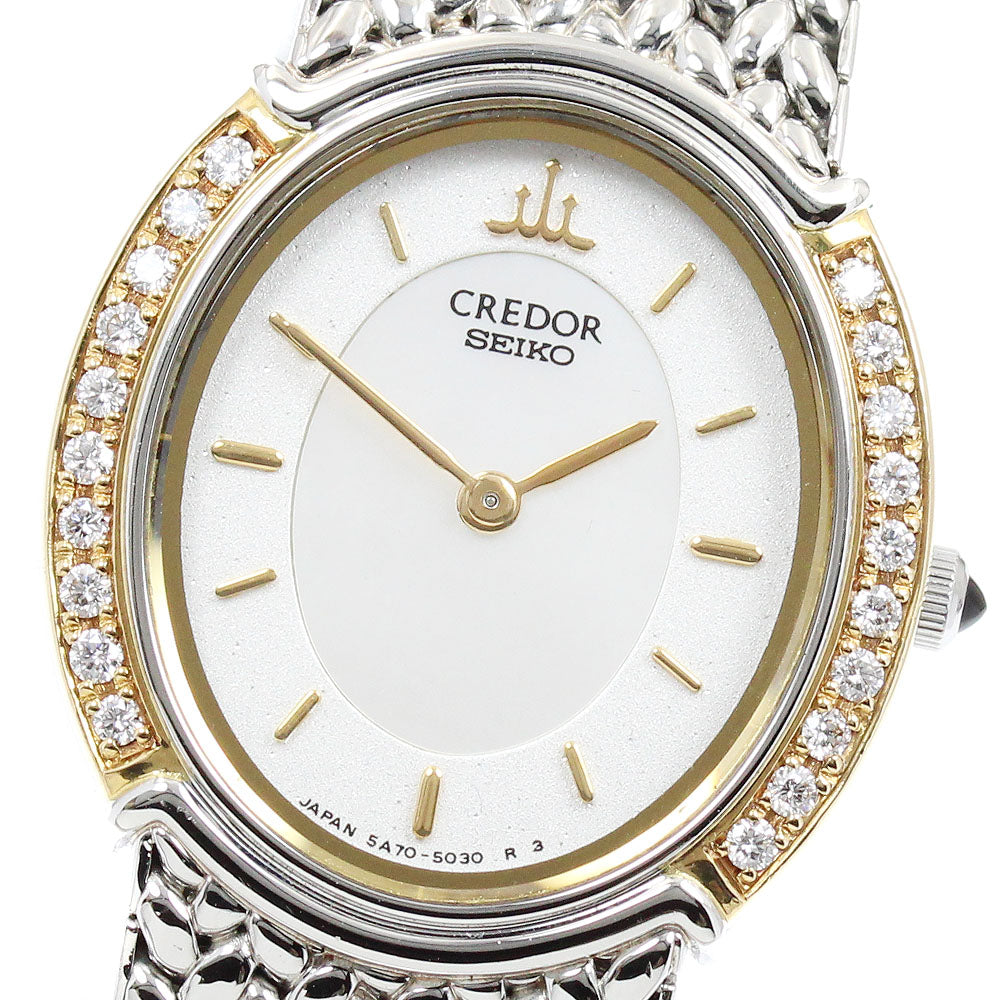 SEIKO CREDOR SIGNO GSWE984/5A70-3000 Diamond Bezel White shell / Silver Dial Quartz Ladies Watch_943072