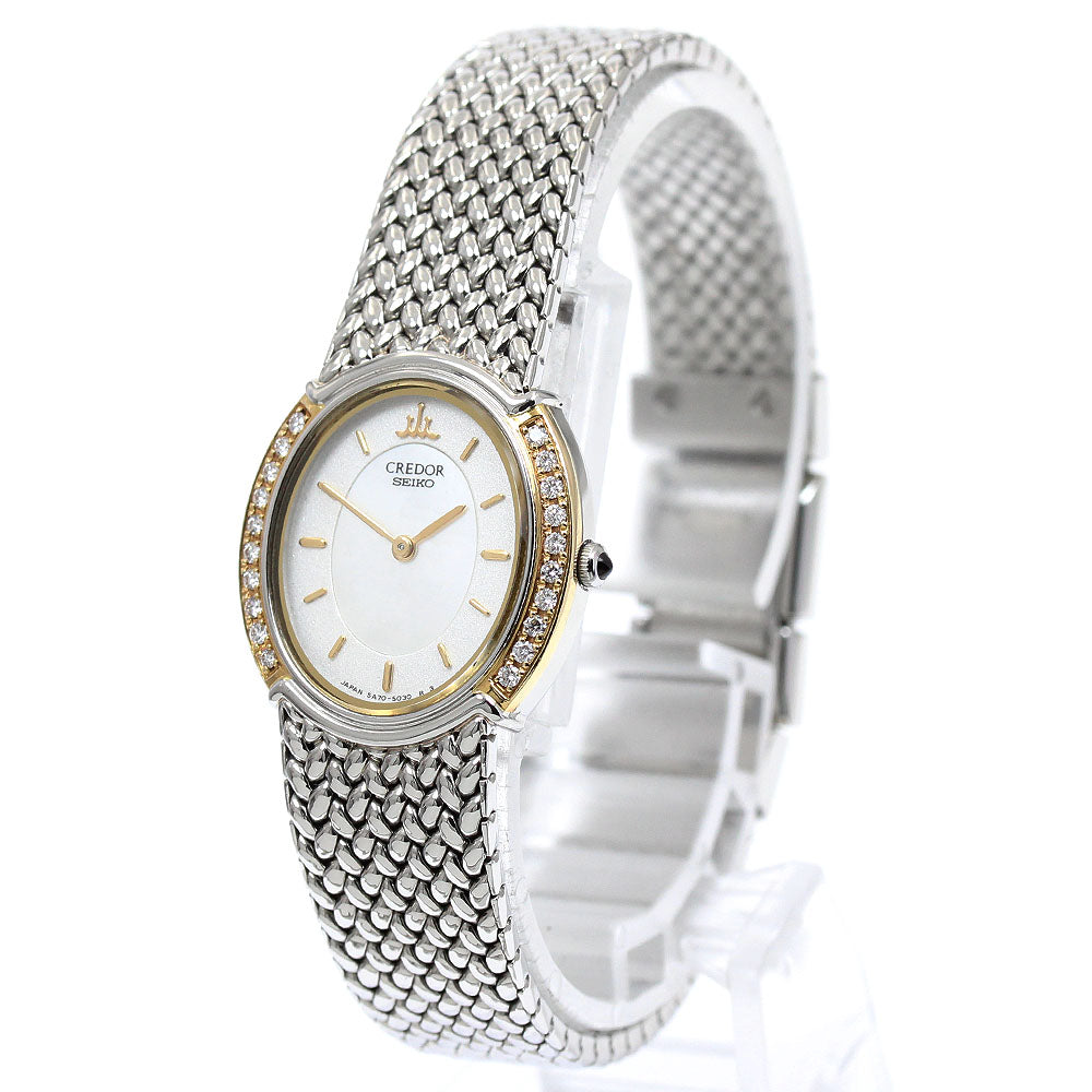 SEIKO CREDOR SIGNO GSWE984/5A70-3000 Diamond Bezel White shell / Silver Dial Quartz Ladies Watch_943072