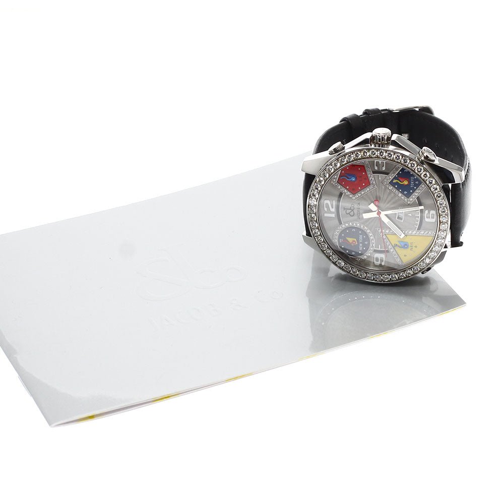JACOB&CO 5 time zone date diamond bezel gray Dial Quartz Men's Watch_943534