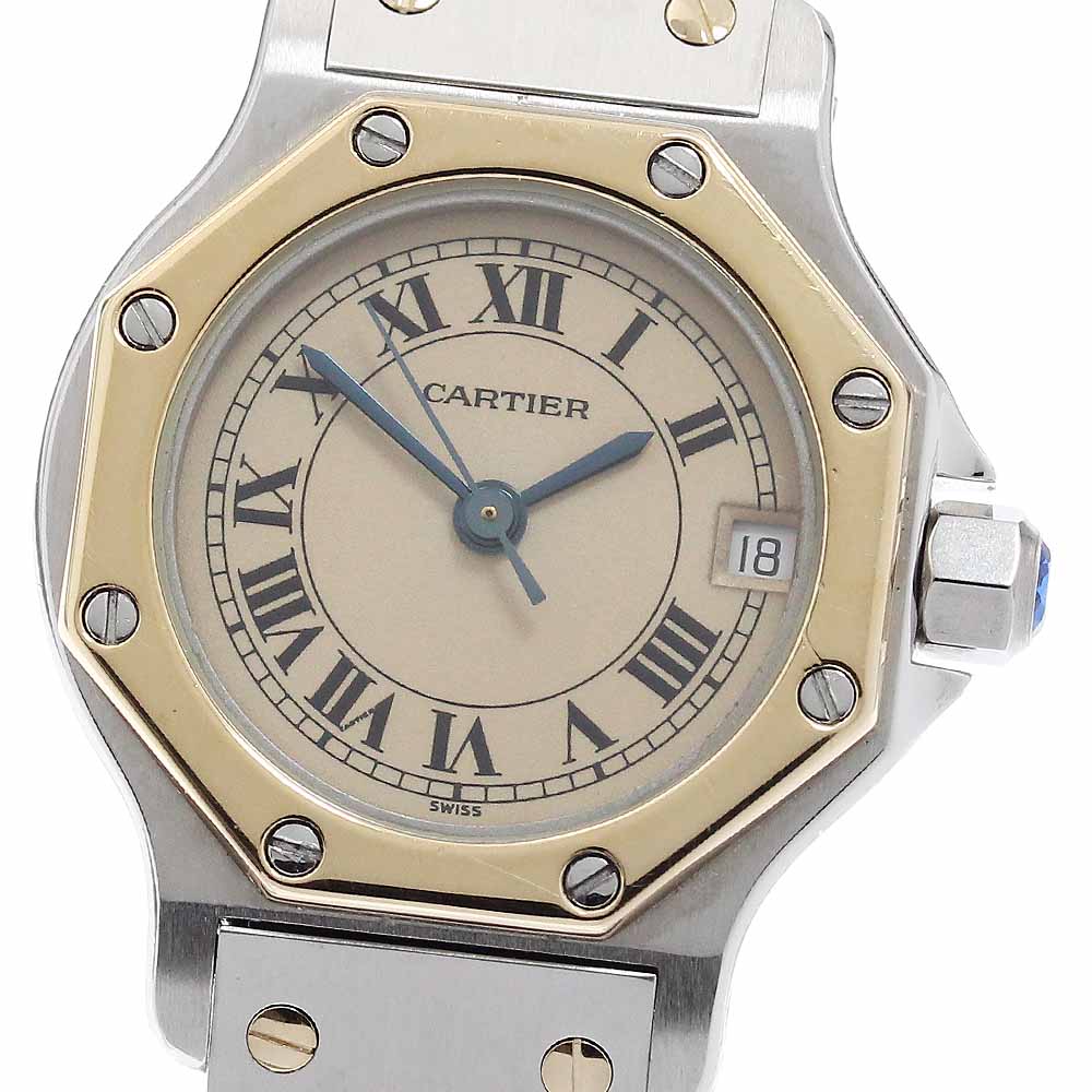 CARTIER Santos Octagon SM W2001683 Date beige Dial Quartz Ladies Watch_943793