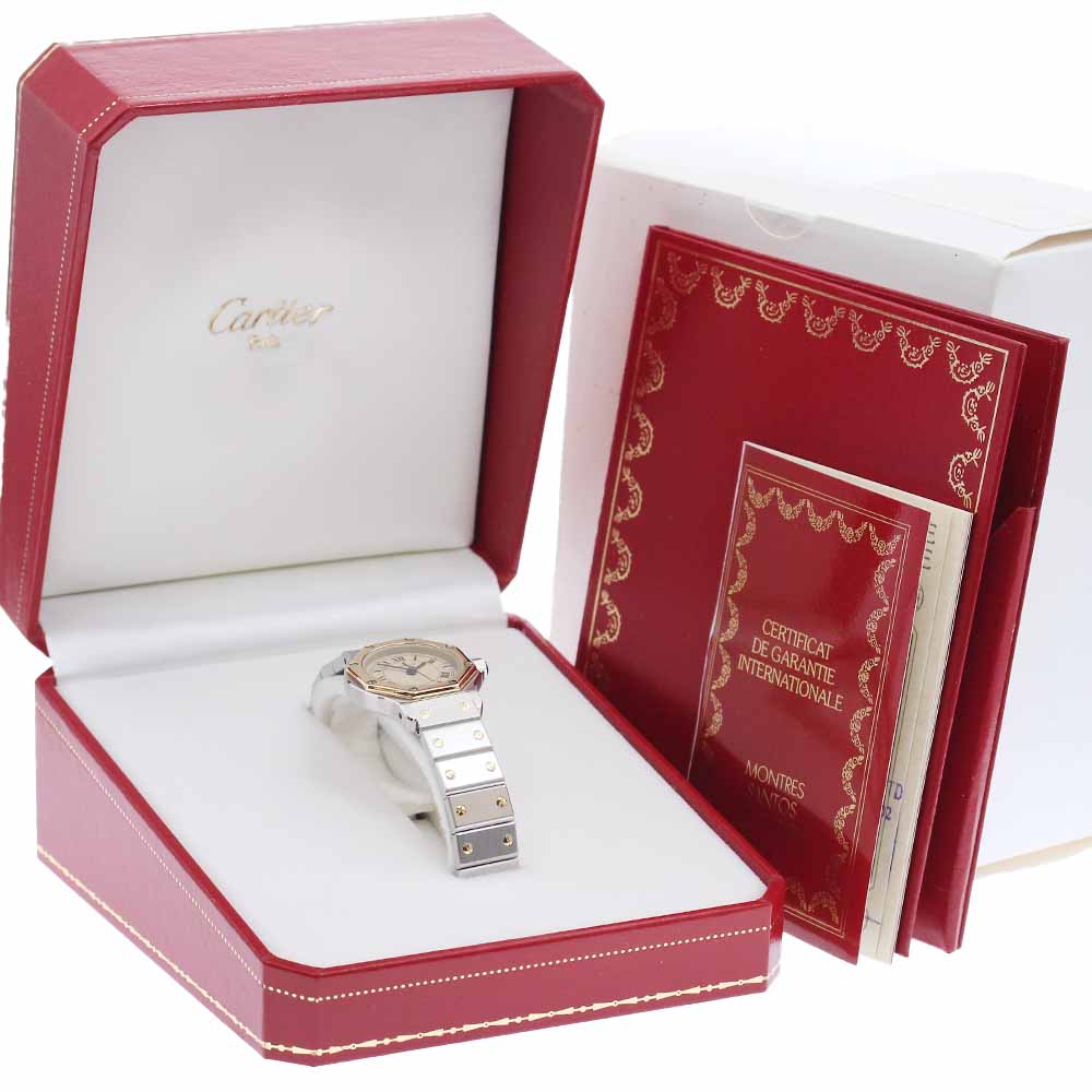 CARTIER Santos Octagon SM W2001683 Date beige Dial Quartz Ladies Watch_943793