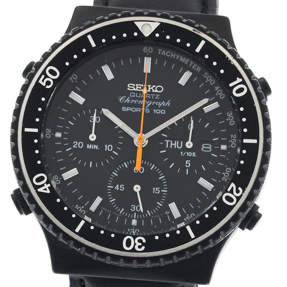 SEIKO Sports 100 7A38-7080 Chronograph day date black Dial Quartz Men's_944291