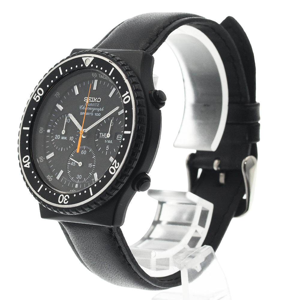 SEIKO Sports 100 7A38-7080 Chronograph day date black Dial Quartz Men's_944291