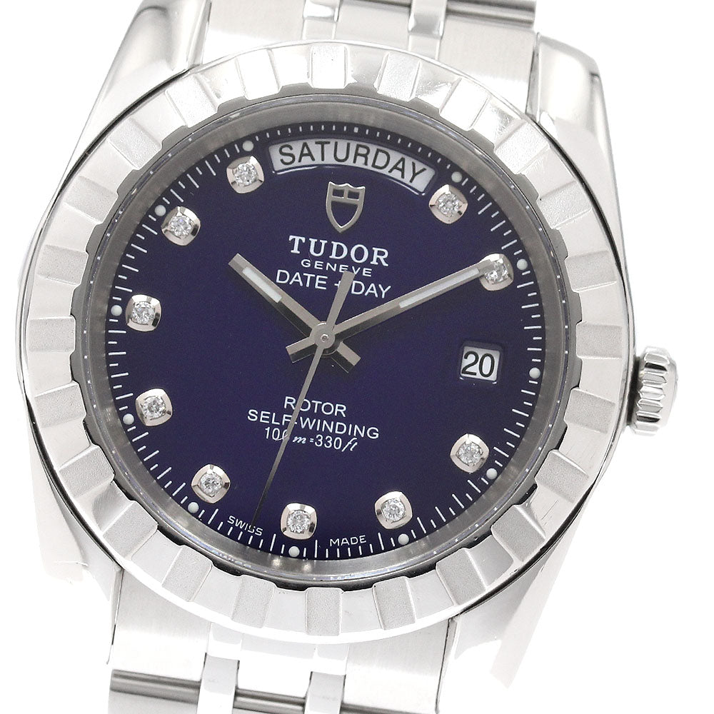 TUDOR Classic Date Day 23010 10P diamond Navy Dial Automatic Men's Watch_944537