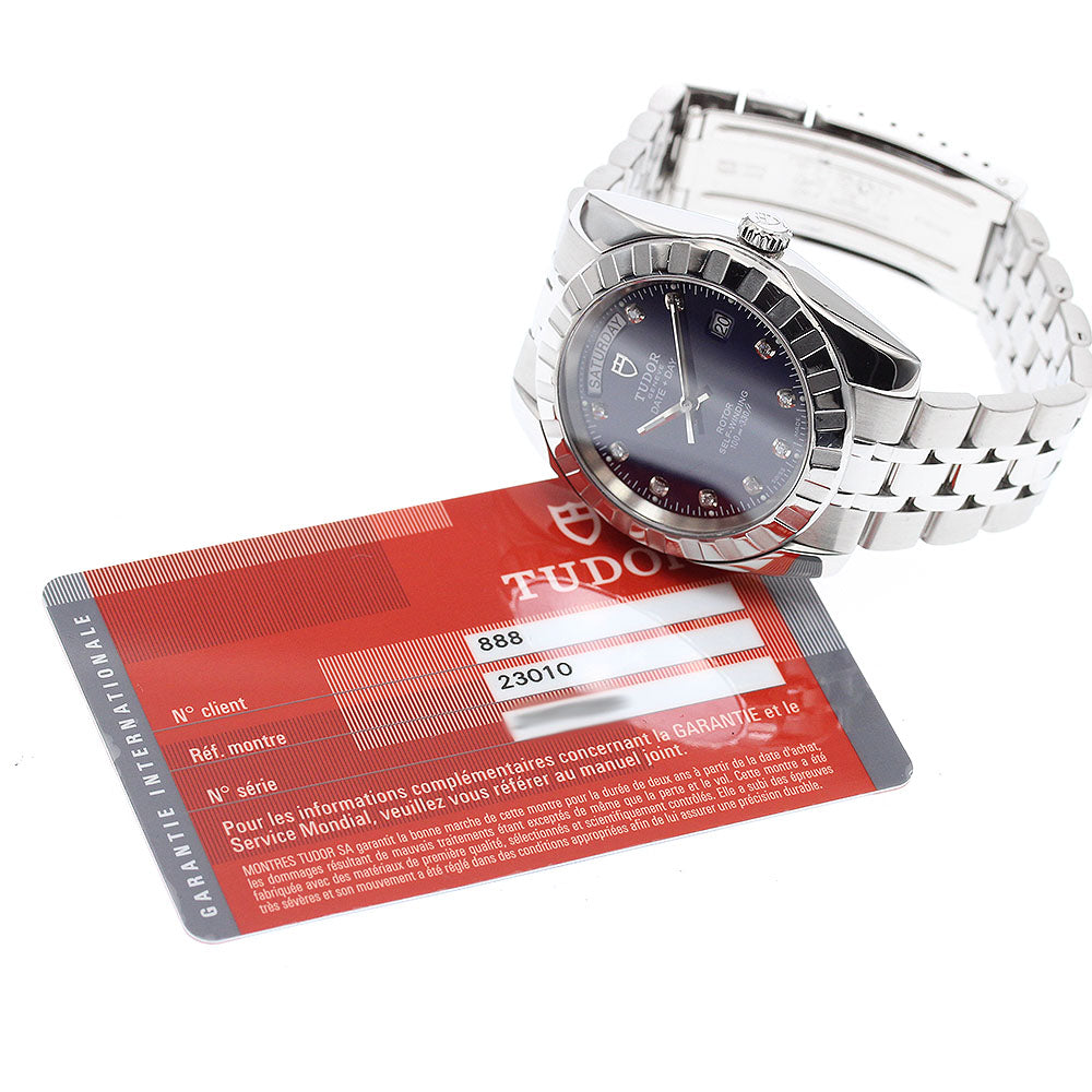TUDOR Classic Date Day 23010 10P diamond Navy Dial Automatic Men's Watch_944537