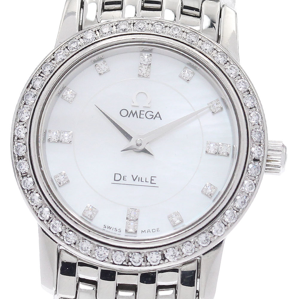 OMEGA De Ville Prestige 4575.75 16P diamond bezel shell dial White shell Dial Quartz Ladies Watch_944605