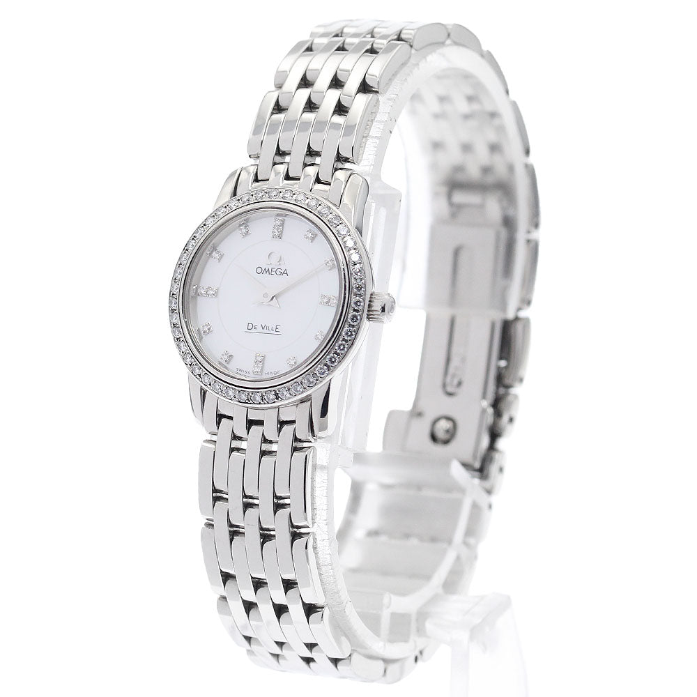 OMEGA De Ville Prestige 4575.75 16P diamond bezel shell dial White shell Dial Quartz Ladies Watch_944605