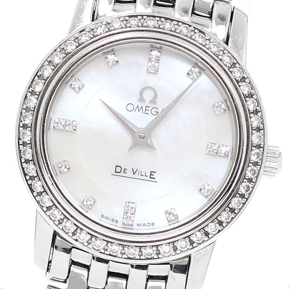 OMEGA De Ville Prestige 4575.75 16P diamond bezel shell dial White shell Dial Quartz Ladies Watch_944616