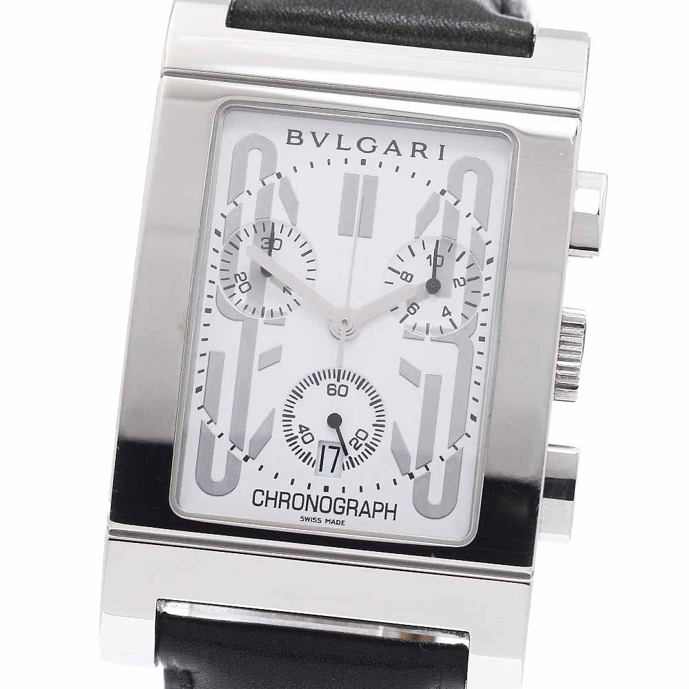 BVLGARI Rettangolo RTC49S Date Chronograph white Dial Quartz Men's Watch_945310