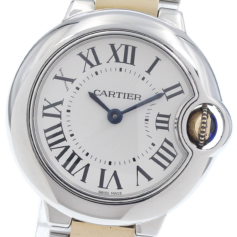 CARTIER Baron blue SM W69007Z3 2 tone Silver Dial Quartz Ladies Watch_945337