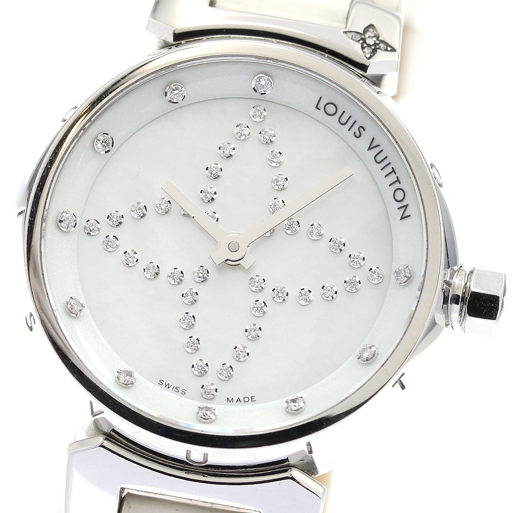 LOUIS VUITTON Tambour Forever Q12M6 diamond White shell Dial Quartz Ladies Watch_945349