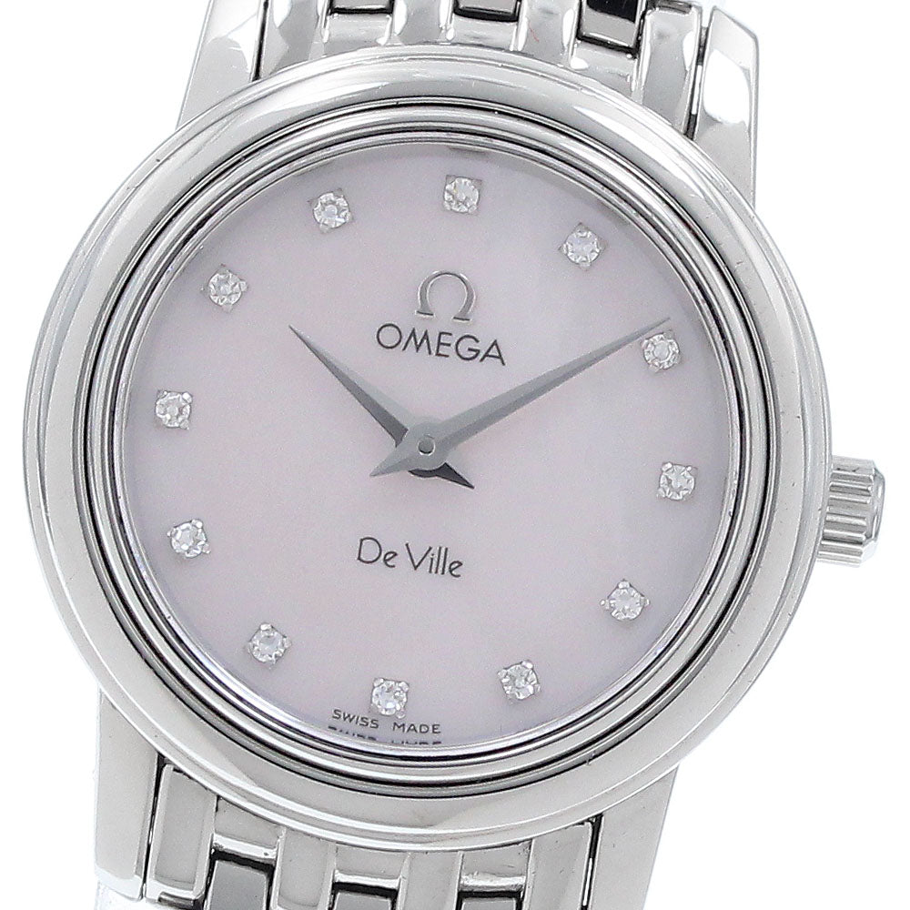 OMEGA De Ville Prestige 4570.78 12P diamond Pink shell Dial Quartz Ladies Watch_945375