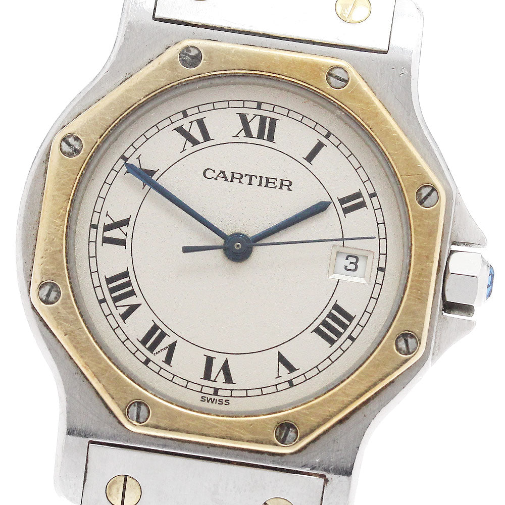 CARTIER Santos Octagon LM W2001583 Date beige Dial Quartz Men's Watch_945524