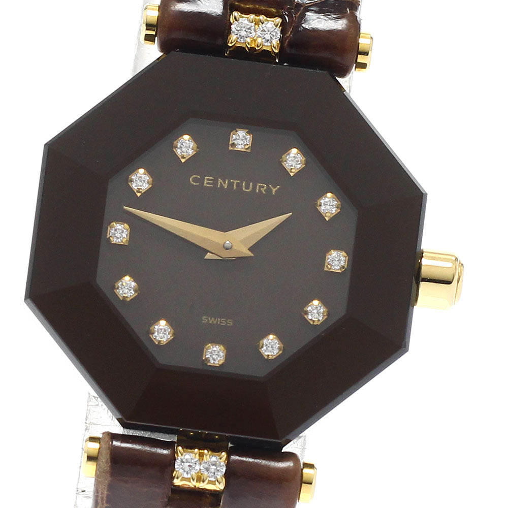 CENTURY Time gem K18YG 12P Diamond Brown Dial Quartz Ladies Watch_945579