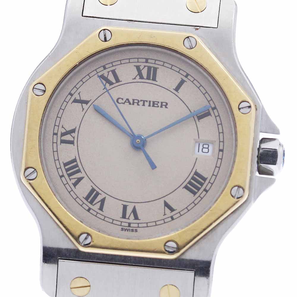 CARTIER Santos Octagon LM W2001583 Date Beige Dial Quartz Men's Watch_945703