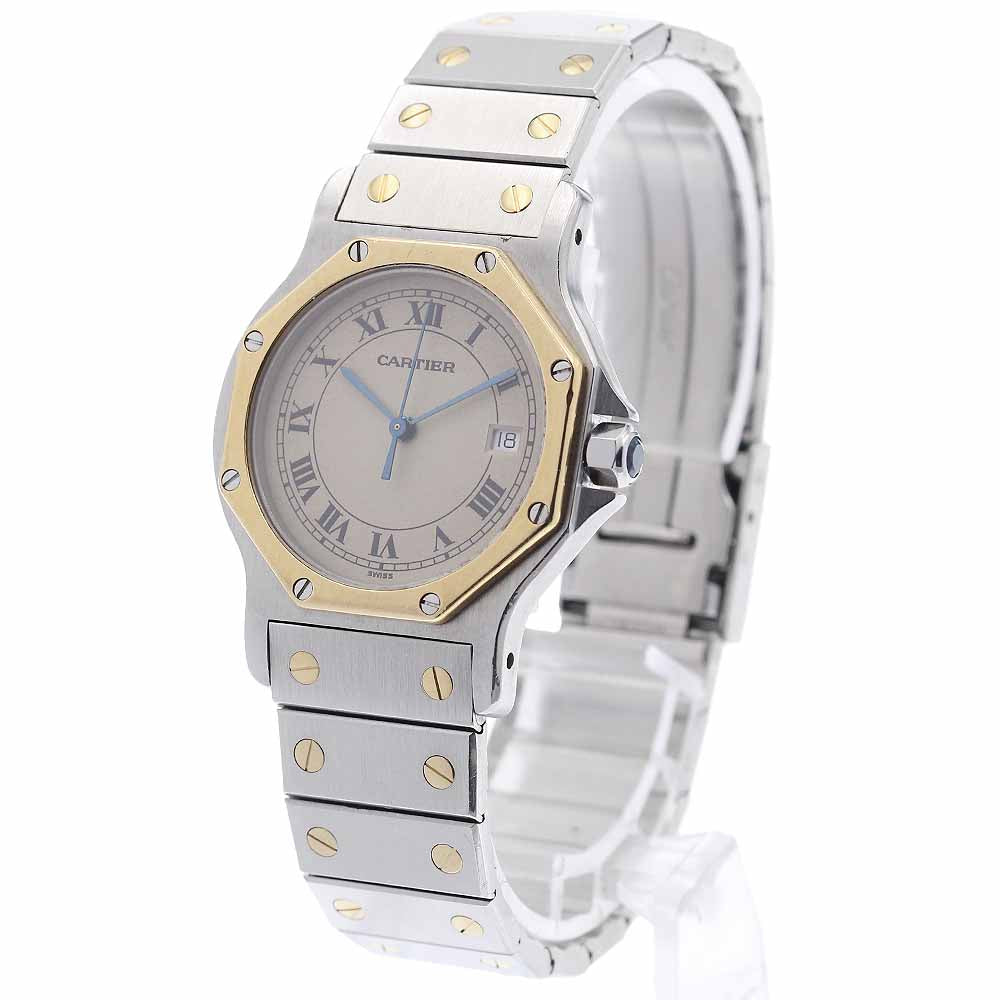 CARTIER Santos Octagon LM W2001583 Date Beige Dial Quartz Men's Watch_945703