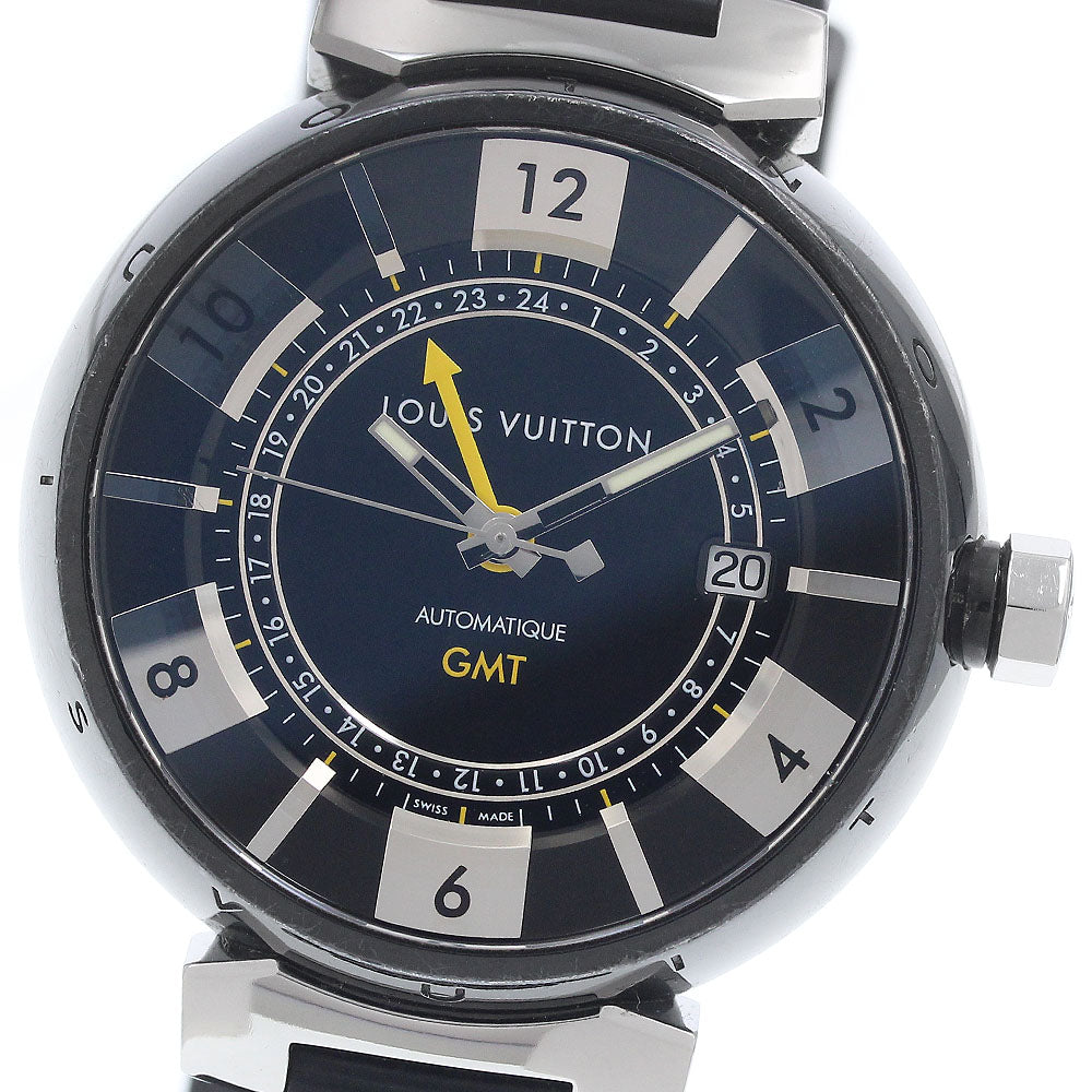 LOUIS VUITTON Tambour in Black Q113K GMT date Automatic Men's Watch_945806
