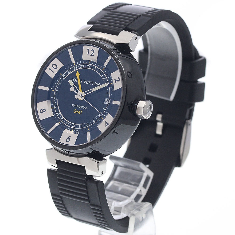LOUIS VUITTON Tambour in Black Q113K GMT date Automatic Men's Watch_945806