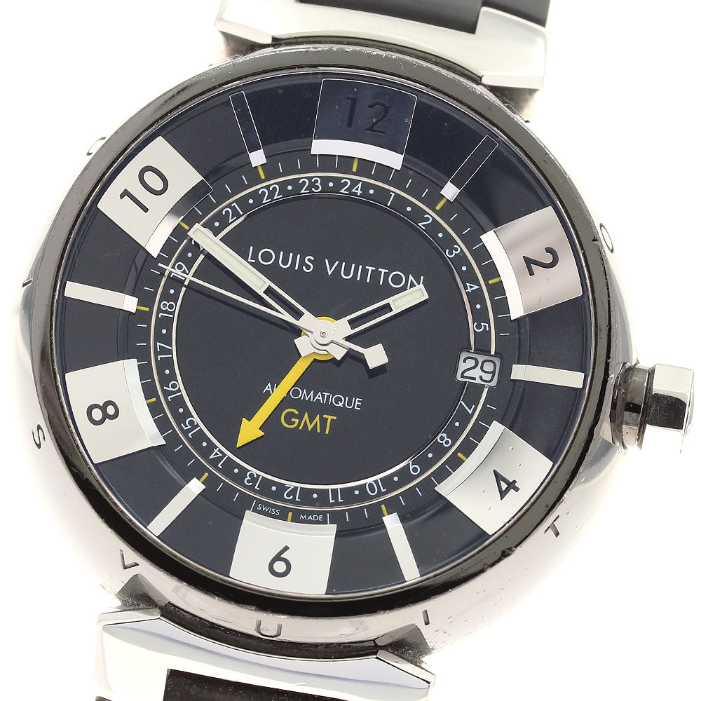 LOUIS VUITTON Tambour in Black Q113K GMT date Automatic Men's Watch_946590