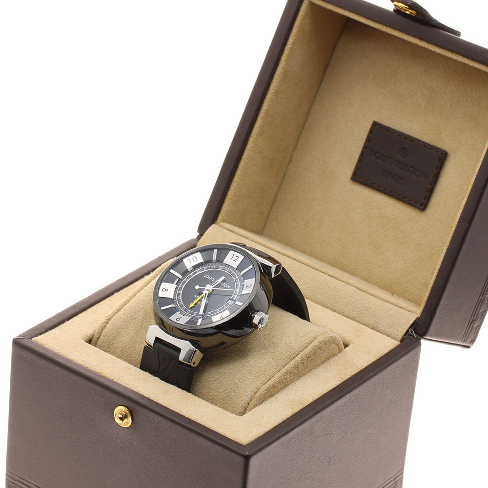 LOUIS VUITTON Tambour in Black Q113K GMT date Automatic Men's Watch_946590