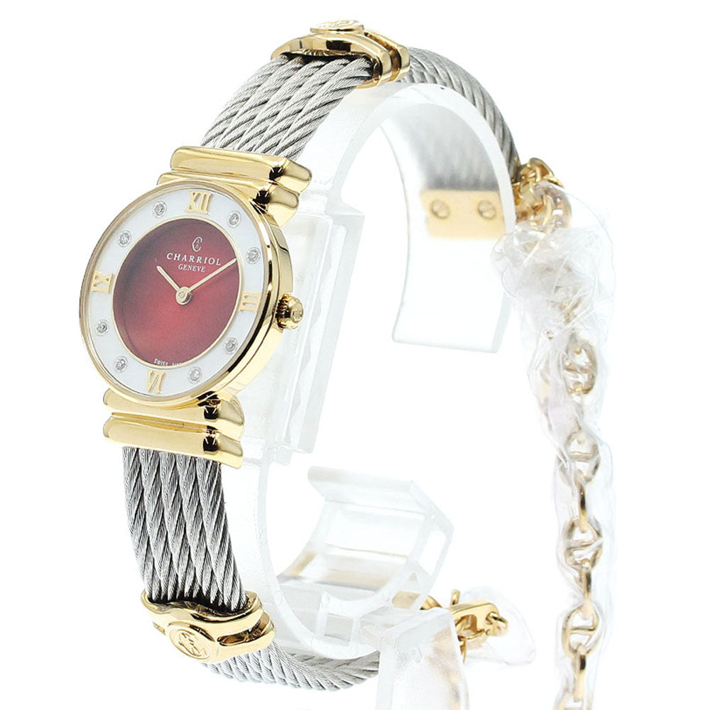 CHARRIOL Saint Tropez 028YD1.540.577 Japan exclusive bezel shell Red Dial Quartz Ladies Watch_946897