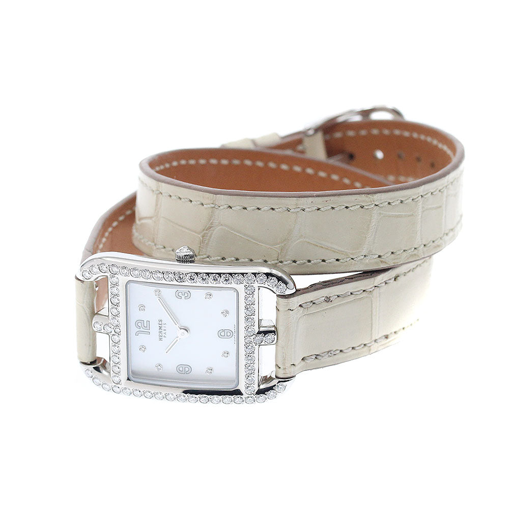 HERMES Cape Cod CC1.235 Double Tour Diamond Bezel White shell Dial Quartz Ladies Watch_946920