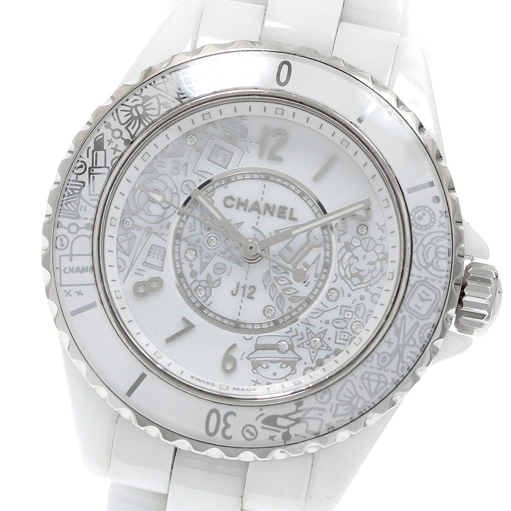 CHANEL J12 white ceramic H6477 12P diamond 20YEARS Quartz Ladies Watch_946944
