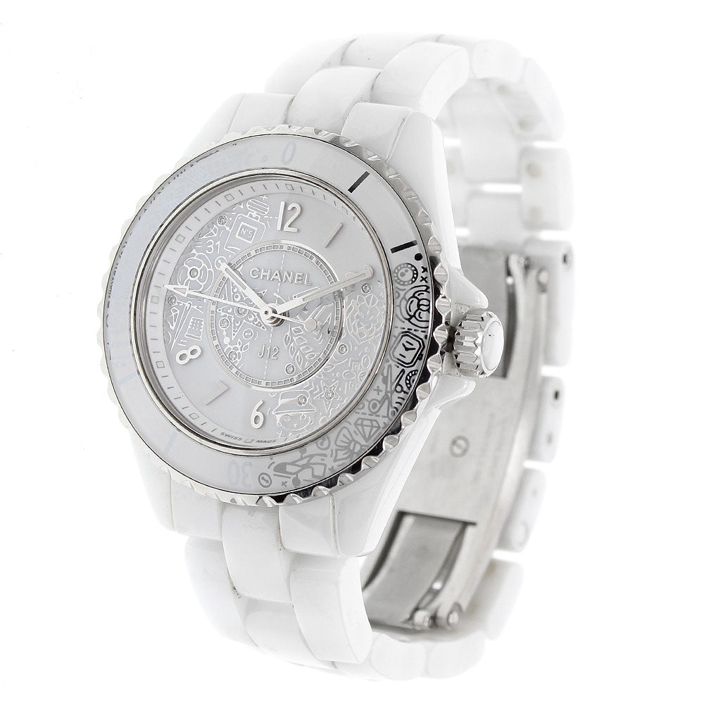 CHANEL J12 white ceramic H6477 12P diamond 20YEARS Quartz Ladies Watch_946944