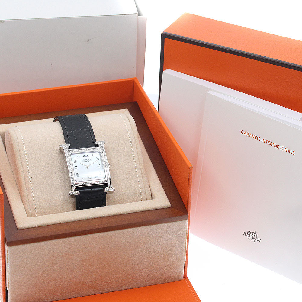HERMES H watch HH1.531 Diamond bezel White shell dial White shell Dial Quartz Ladies Watch_946947