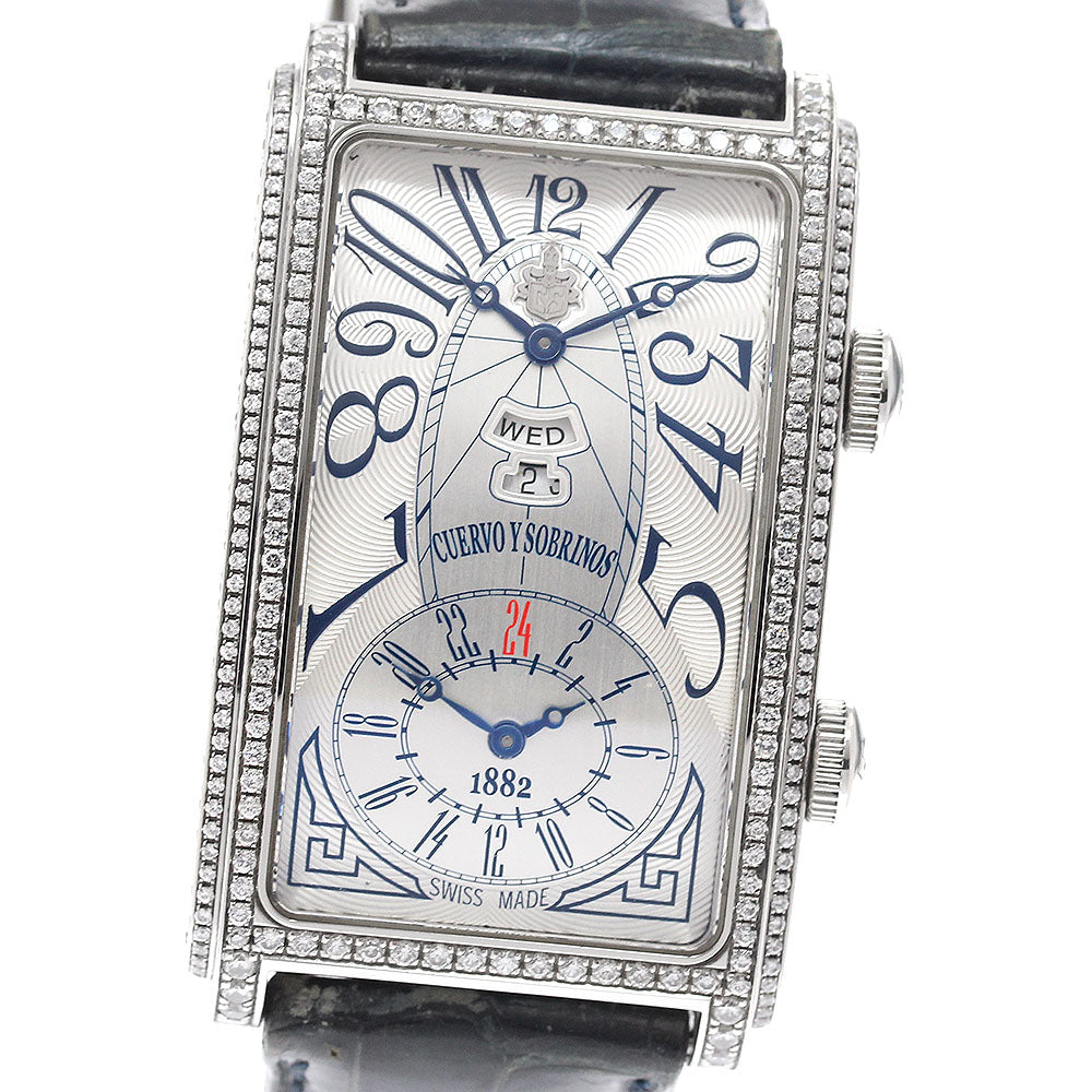 CUERVO Y SOBRINOS Prominente A1124-1AAG-S3 Dual Time Diamond Bezel Silver Dial Automatic Men's Watch_946991