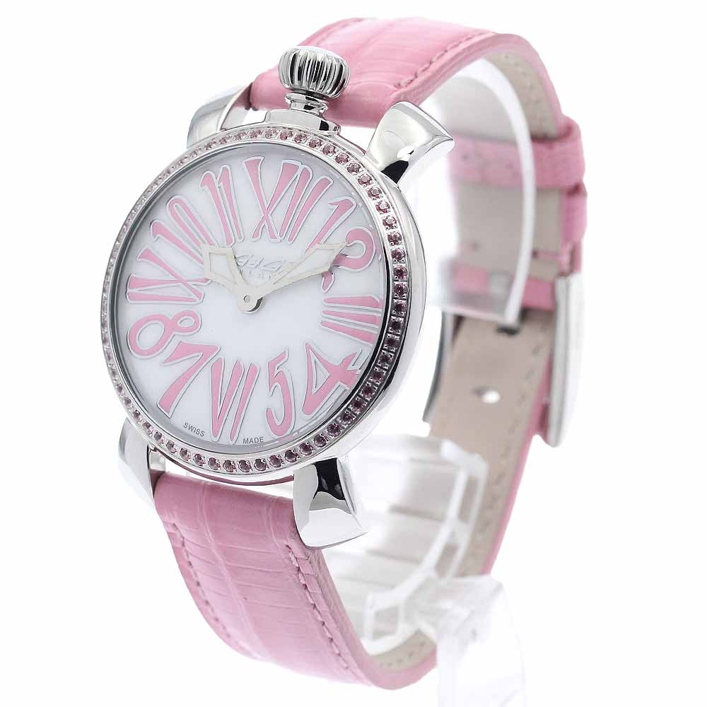 GaGa MILANO Manuale35MM 6025.02 Pink stone bezel, white mother-of-pearl dial White shell Dial Quartz Ladies Watch_947042