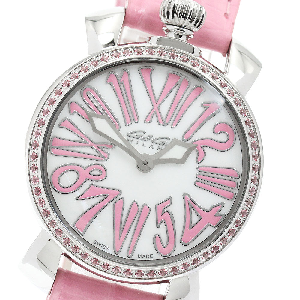 GaGa MILANO Manuale35MM 6025.02 Pink stone bezel, white mother-of-pearl dial White shell Dial Quartz Ladies Watch_947043