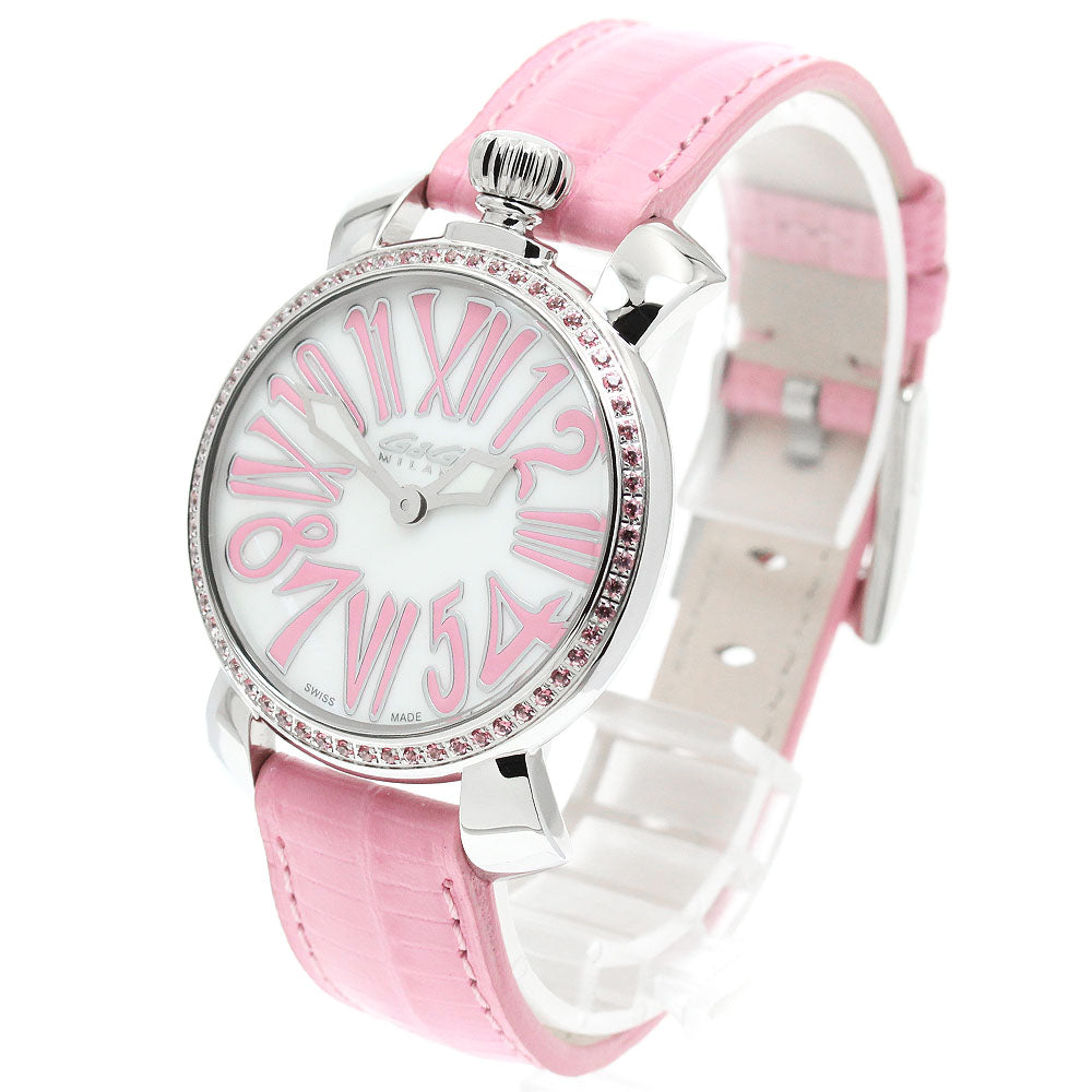 GaGa MILANO Manuale35MM 6025.02 Pink stone bezel, white mother-of-pearl dial White shell Dial Quartz Ladies Watch_947043