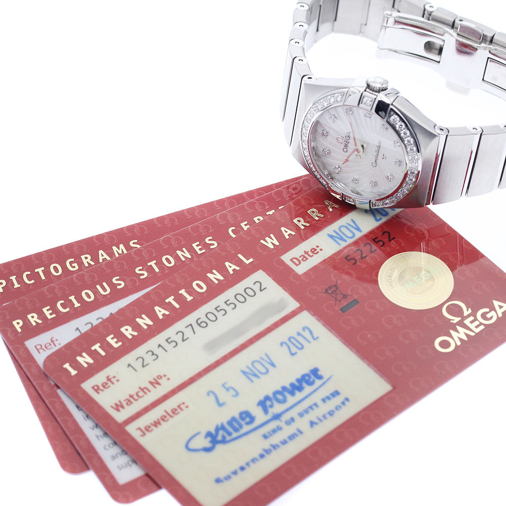 OMEGA Constellation 123.15.27.60.55.002 Diamond bezel 12P White shell Dial Quartz Ladies Watch_947216