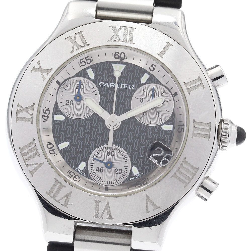 CARTIER CHRONOSCAPH W10125U2 Date Black / Silver Dial Quartz Men's Watch_947236