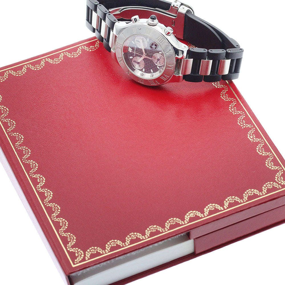 CARTIER CHRONOSCAPH W10125U2 Date Black / Silver Dial Quartz Men's Watch_947236