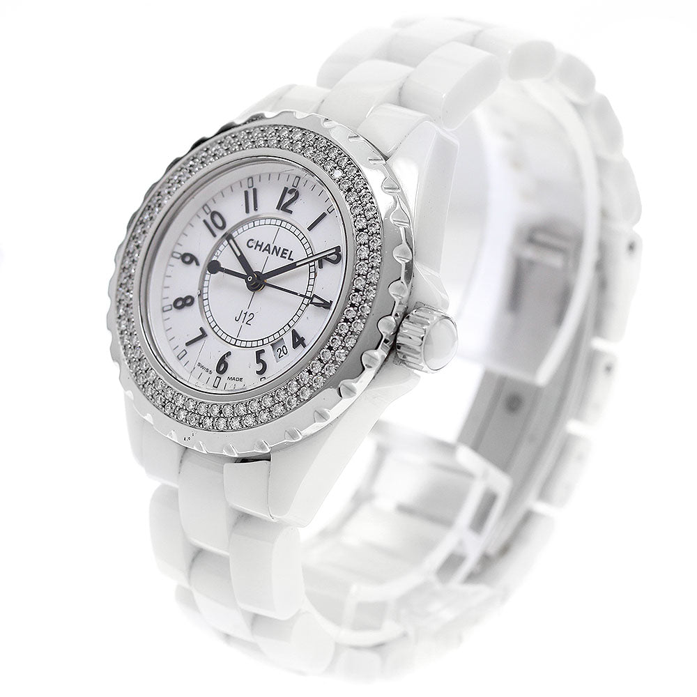 CHANEL J12 H0967 Diamond Bezel White Ceramic Date Quartz Ladies Watch_947265