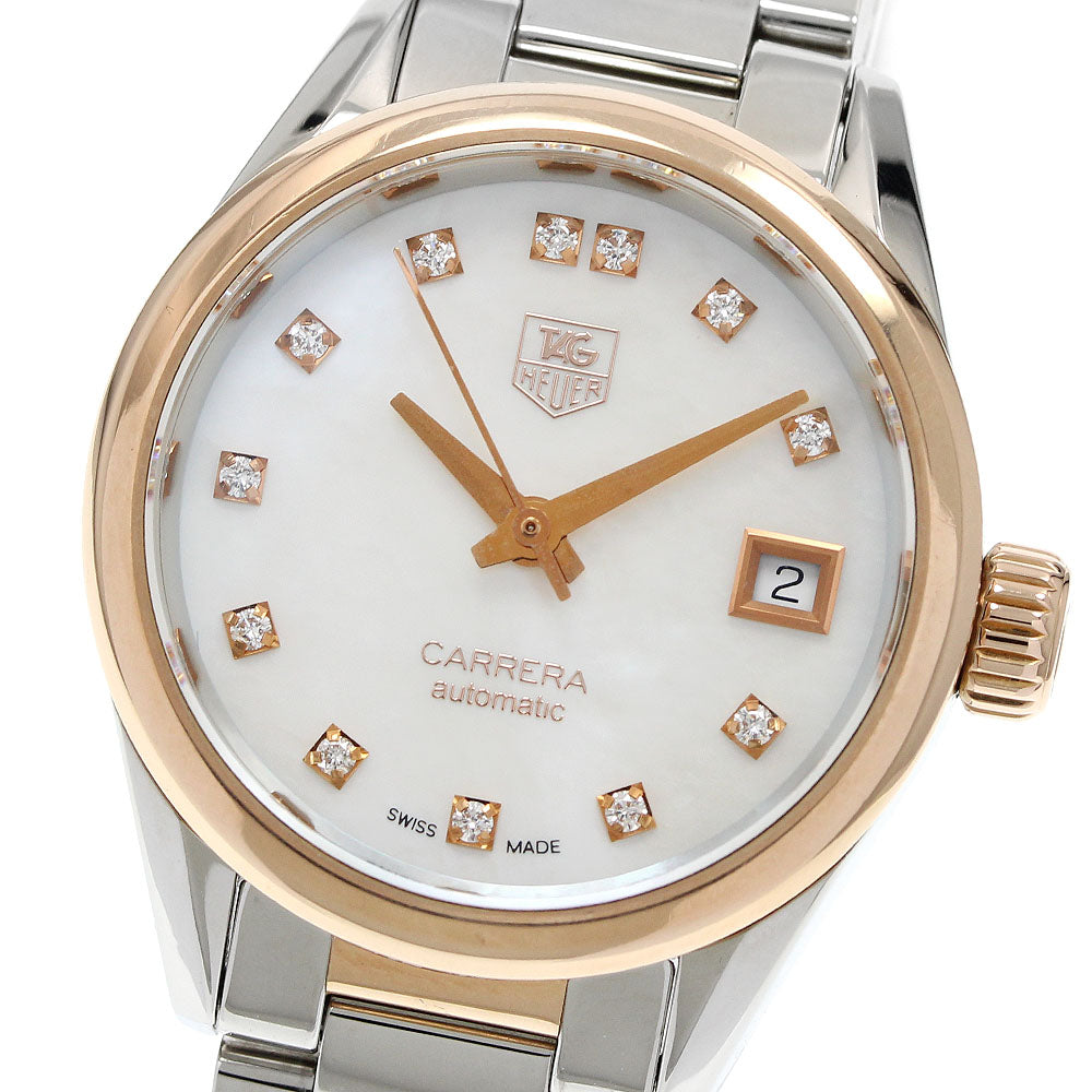 TAG HEUER Carrera WAR2452.BD0772 12P diamond date White shell Dial Automatic Ladies Watch_947269