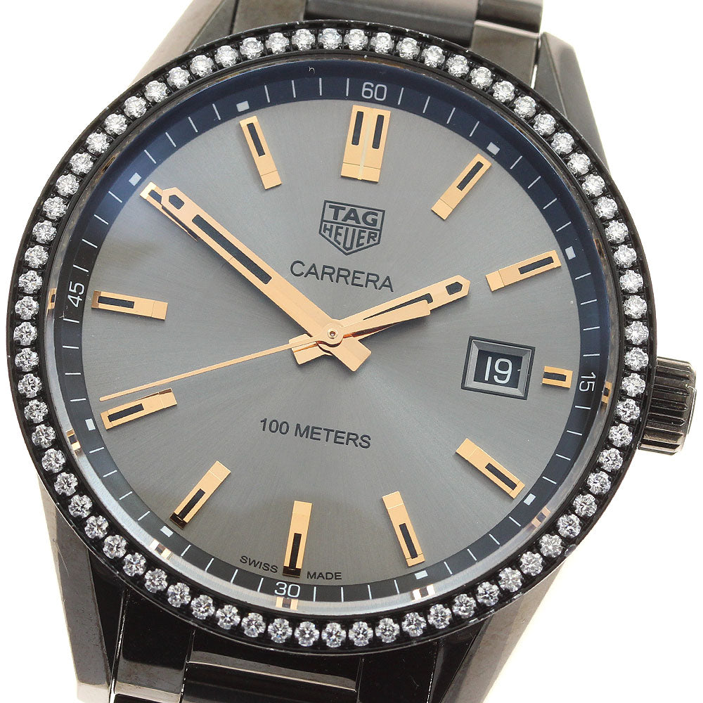 TAG HEUER Carrera WAR1115 diamond bezel date Gray Dial Quartz Ladies _947316