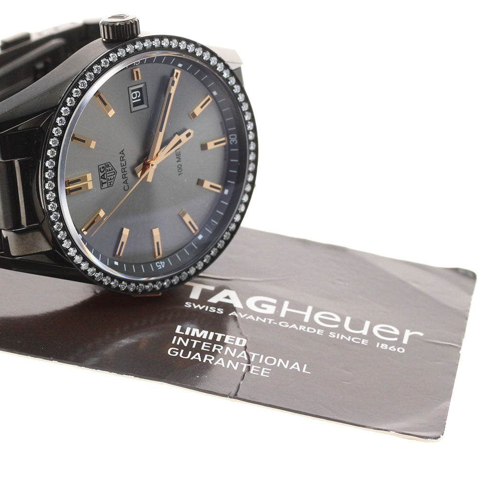 TAG HEUER Carrera WAR1115 diamond bezel date Gray Dial Quartz Ladies _947316
