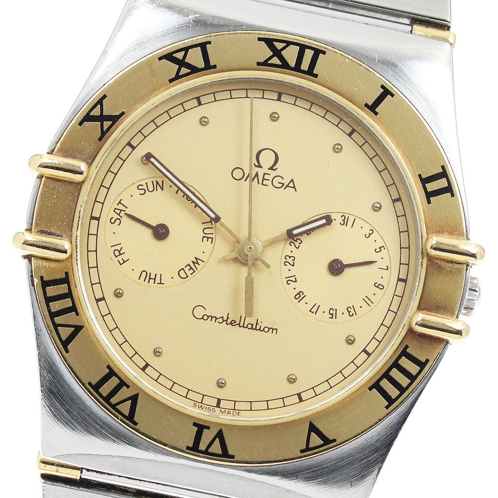 OMEGA Constellation day date Half bar Gold Dial Quartz Men's Watch_947460