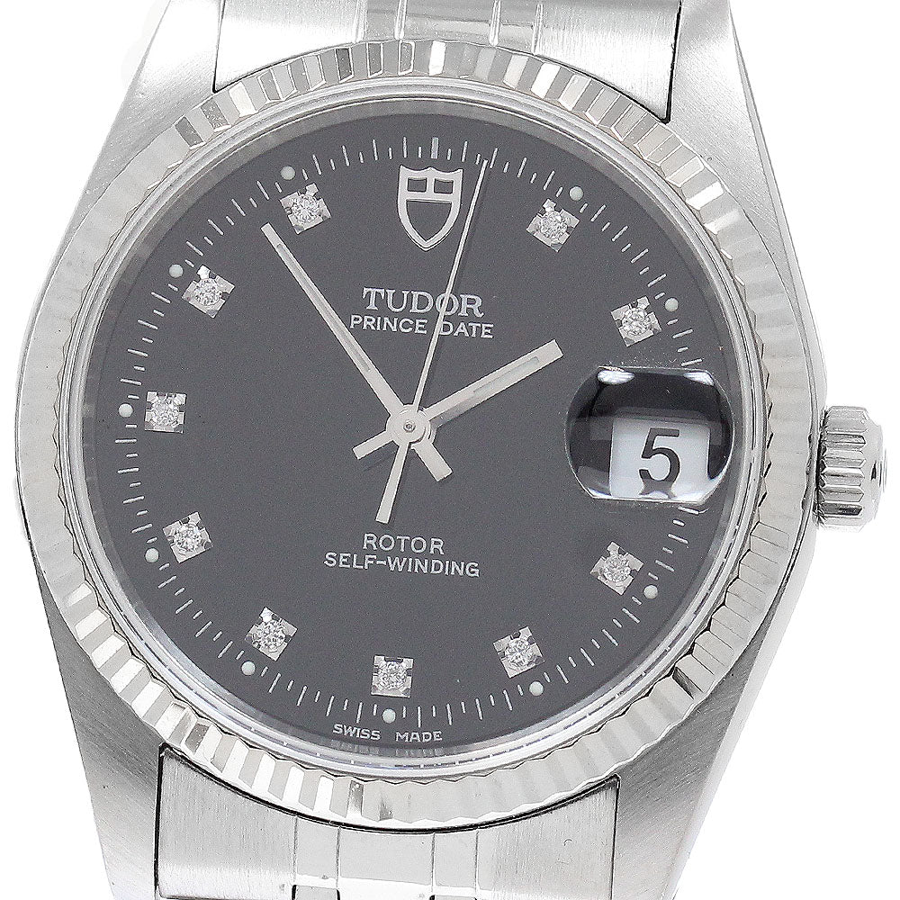 TUDOR Prince Date 74034 10P Diamond WG Bezel black Dial Automatic Men's_948073