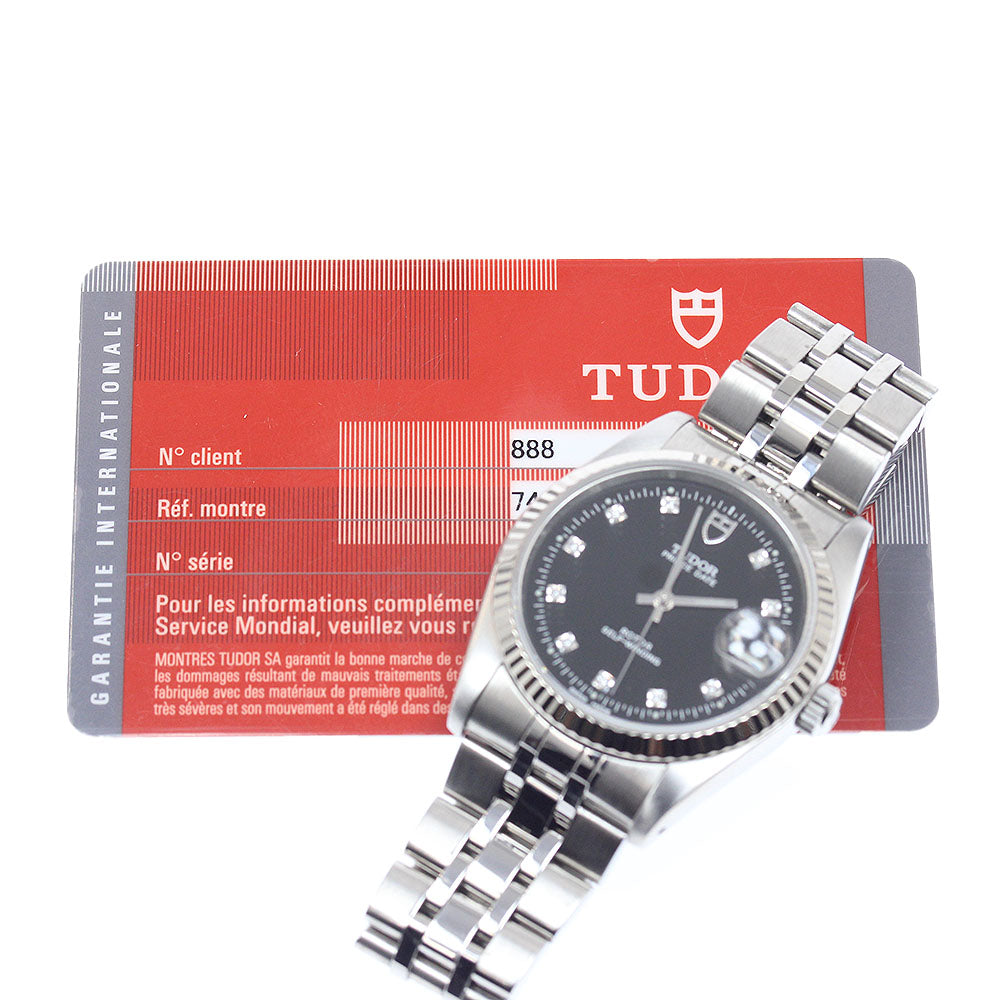 TUDOR Prince Date 74034 10P Diamond WG Bezel black Dial Automatic Men's_948073