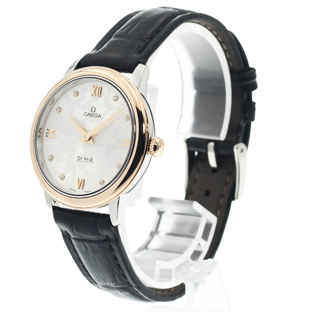 OMEGA De Ville Prestige Butterfly 424.22.33.60.52.001 8P diamond PG bezel Silver Dial Quartz Ladies Watch_948238