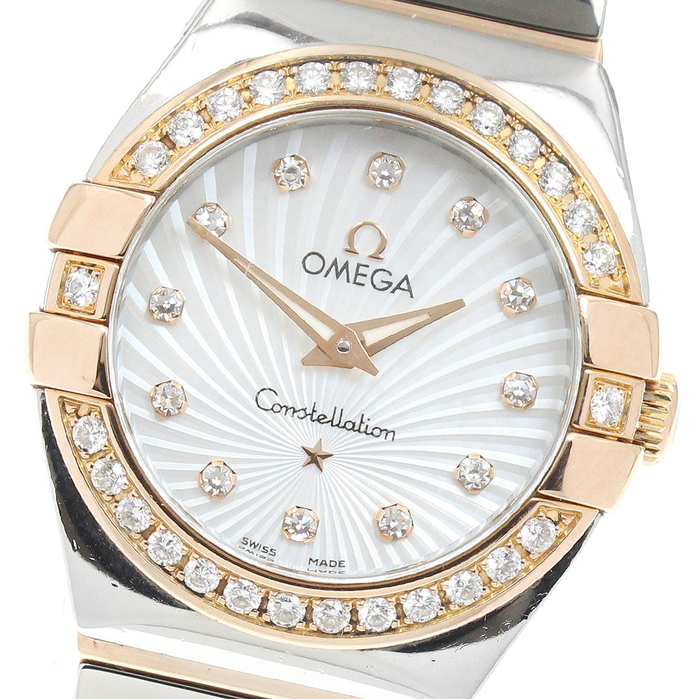 OMEGA Constellation Blush 123.25.24.60.55.002 Diamond bezel 12P bezel diamond White shell Dial Quartz Ladies Watch_948258